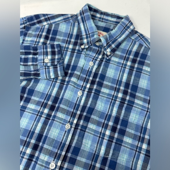 Brooks Brothers Other - Brooks Brothers Red Fleece Mens Sz S Blue Plaid Linen Blend Long Sleeve Shirt X9